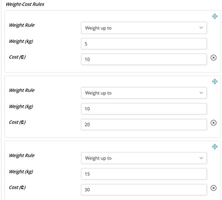 Weight-cost rules setting
