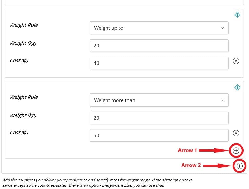 Weight-cost rules setting